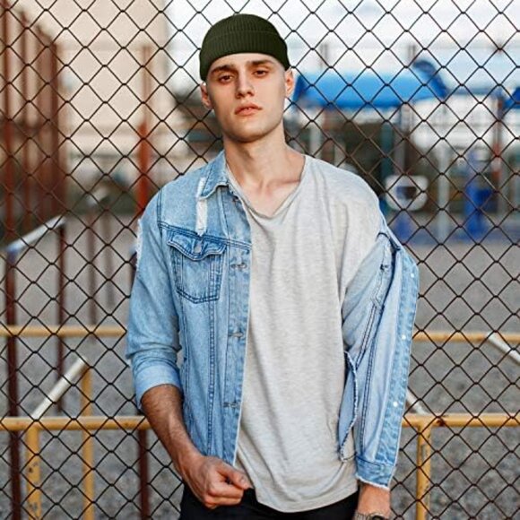 ⚡Unisex Black, Army Green, Dark Gray, Yellow 4 Pieces Watch Hat Fisherman Beanie - Picture 5 of 6